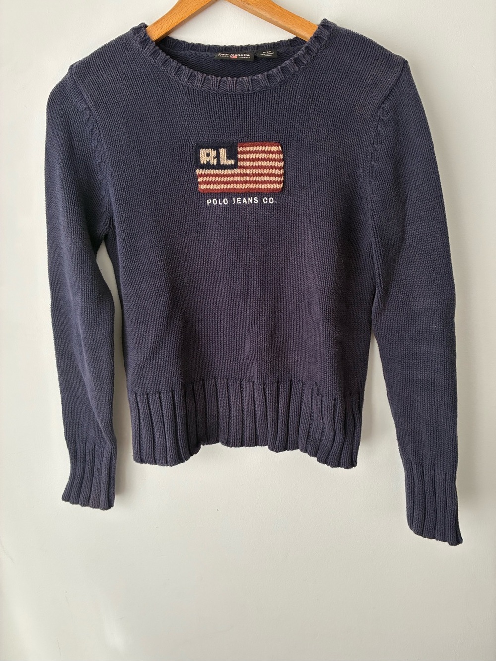 Vintage Polo Jeans Co Ralph Lauren Women’s XS Flag Cotton Sweater Y2K 90s